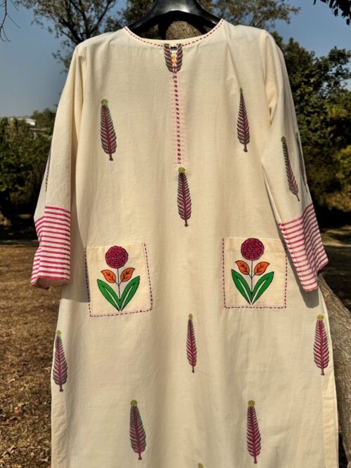 Ivory Bloom Handcrafted Cotton Kurta – Front View