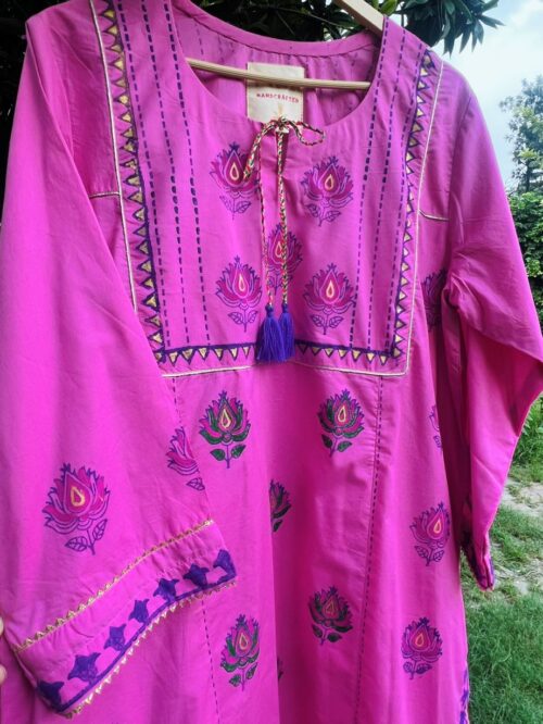Candy Pink Kurta, Handblock Printed
