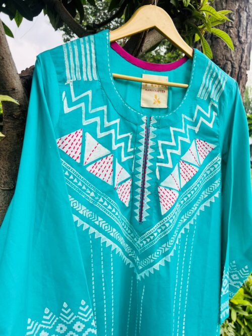 Sea green short straight cotton kurta